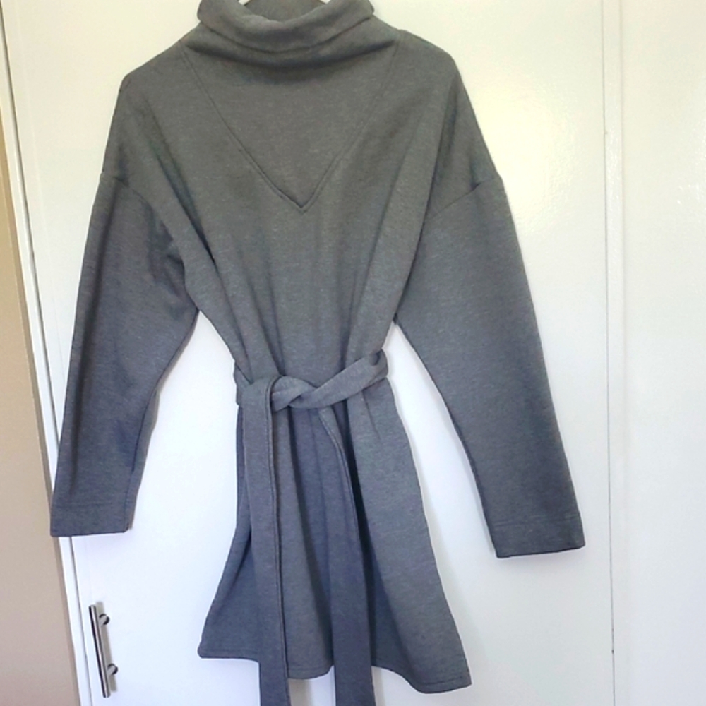 Gray Turtleneck Sweater with Belt